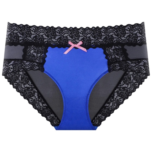 SOLD - Splendies Size 4X Royal Lace Bikini Panties Cobalt Blue Satin Black Mesh - Picture 9 of 9